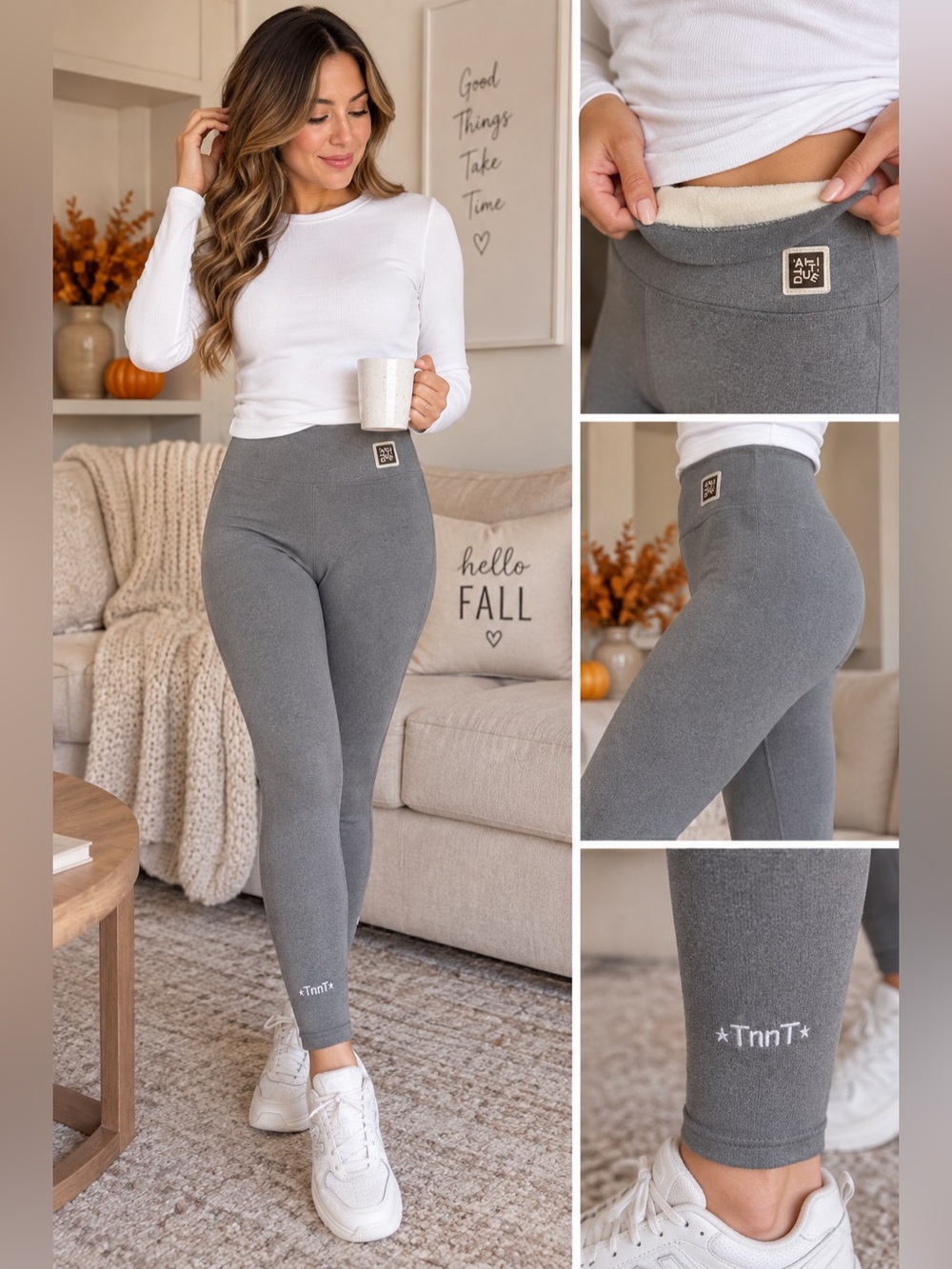 BUZA.F Women’s Fleece Lined High Waisted Gray Thermal Leggings Size L/XL